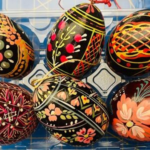 PISANKI (PYSANKY) Polish Easter Eggs Hand-painted Wooden, Set of 6
